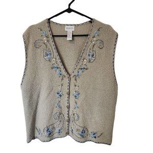 4 for $20 Women's Vintage Koret Floral Embroidery Button Up Vest Sz L